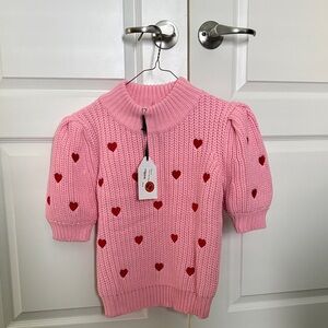 English Factory Pink Knit with Red Heart Accents